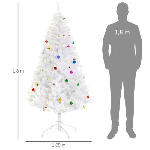 Vit 180cm konstgjord julgran med stativ och dekorationer