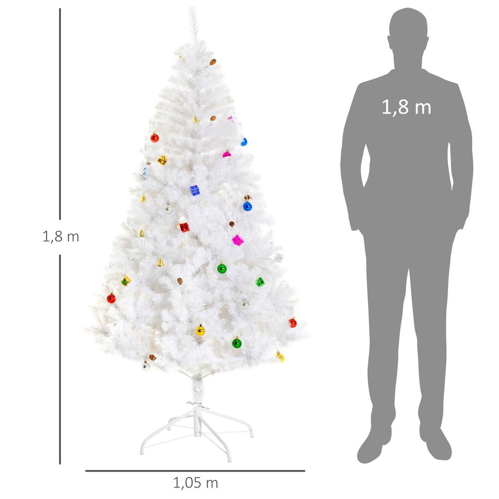 Vit 180cm konstgjord julgran med stativ och dekorationer