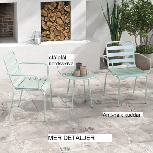 Green Steel Bistro Set – 3-delad uteservering för balkong eller trädgård