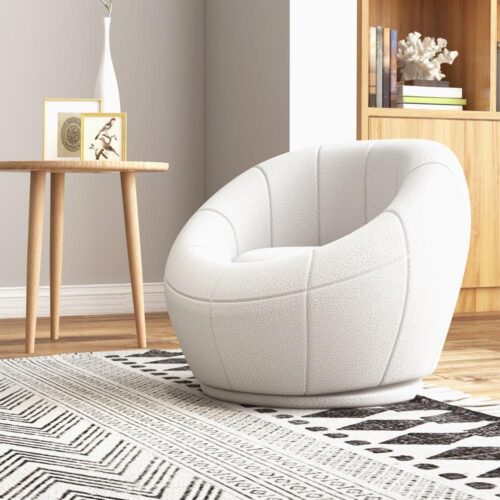 Vit plysch vridbar barnfåtölj, Small Space Cozy Chair