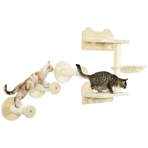 Cat Climbing Tower med hängmatta, skrapstolpar och trappsteg Beige Creme White