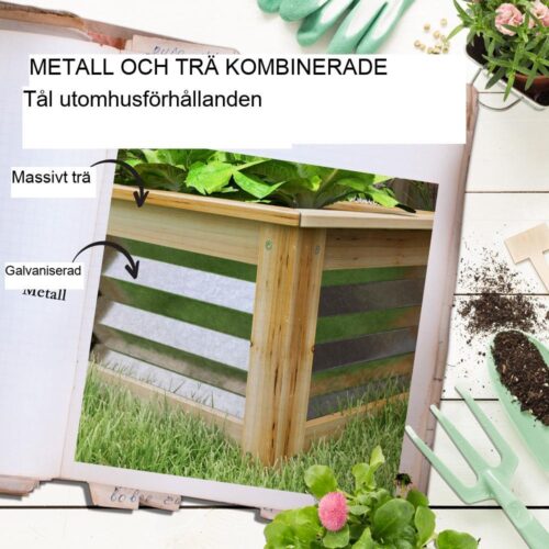 Upphöjd bädd i metall och trä Blomlåda, 90x45x30 cm hållbar plantering för trädgårdsbalkong