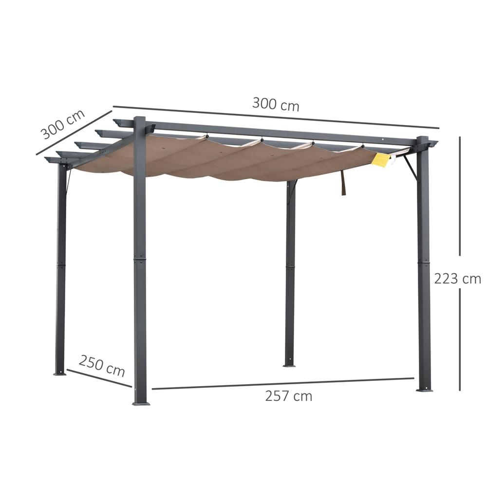 Aluminiumpergola med skjuttak – kolgrå + kaffebrun 3x3m uteplatsöverdrag