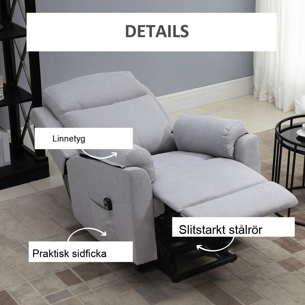 Elektrisk vilstol med ståstöd, Linen Touch Grey