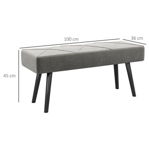 Sammetsklädd bänk – extra bekväma sittplatser i sovrum och hall (grå, 100x36x45cm)