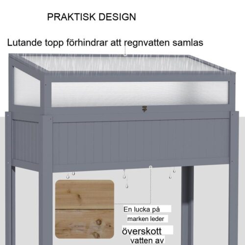 Upphöjd trädgårdssäng med kall ram Växthus för grönsaker och örter, granträ och polykarbonat