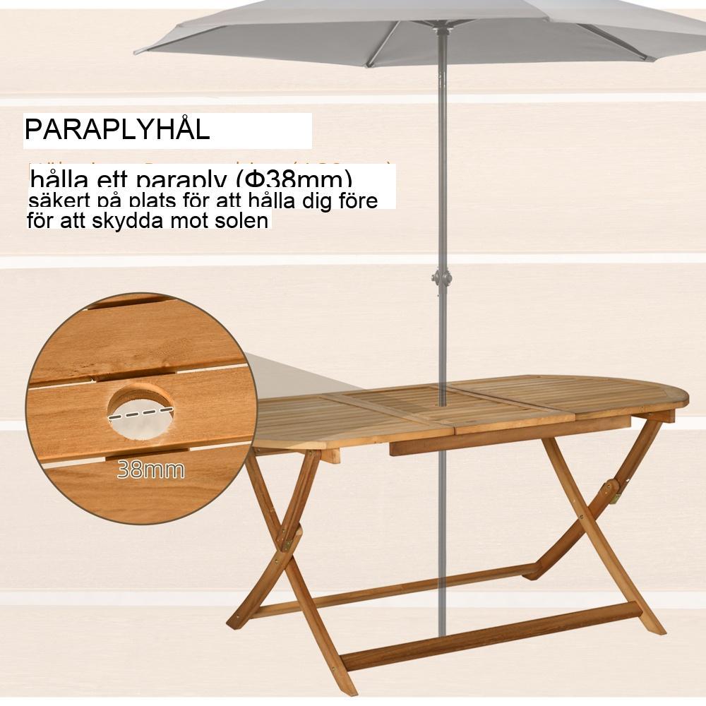 Naturträ 7-delad matsalsset, paraplyhål, utemöbler för 6 personer