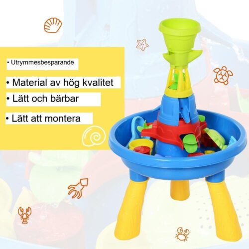 Färgglatt sand- och vattenlekbord med 21 tillbehör för barn från 3 år och uppåt