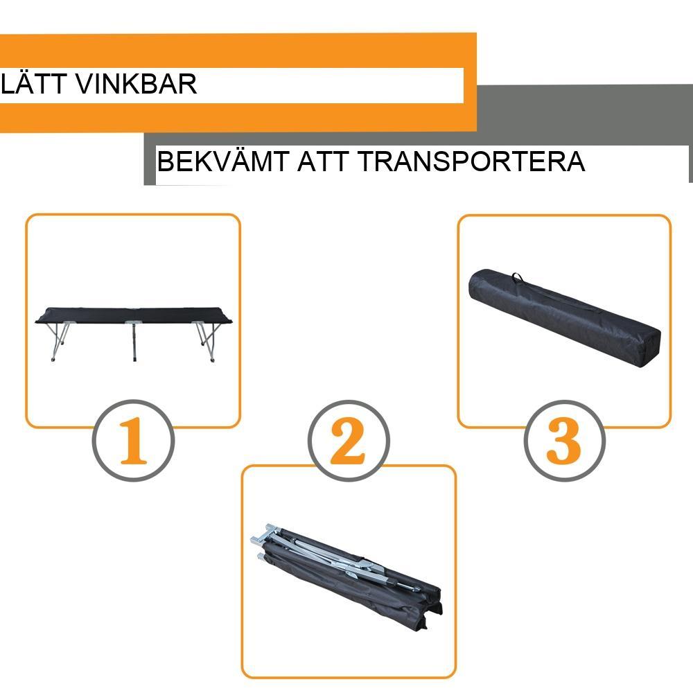 Slitstark svart tältsäng med väska, bärbar och hopfällbar för camping