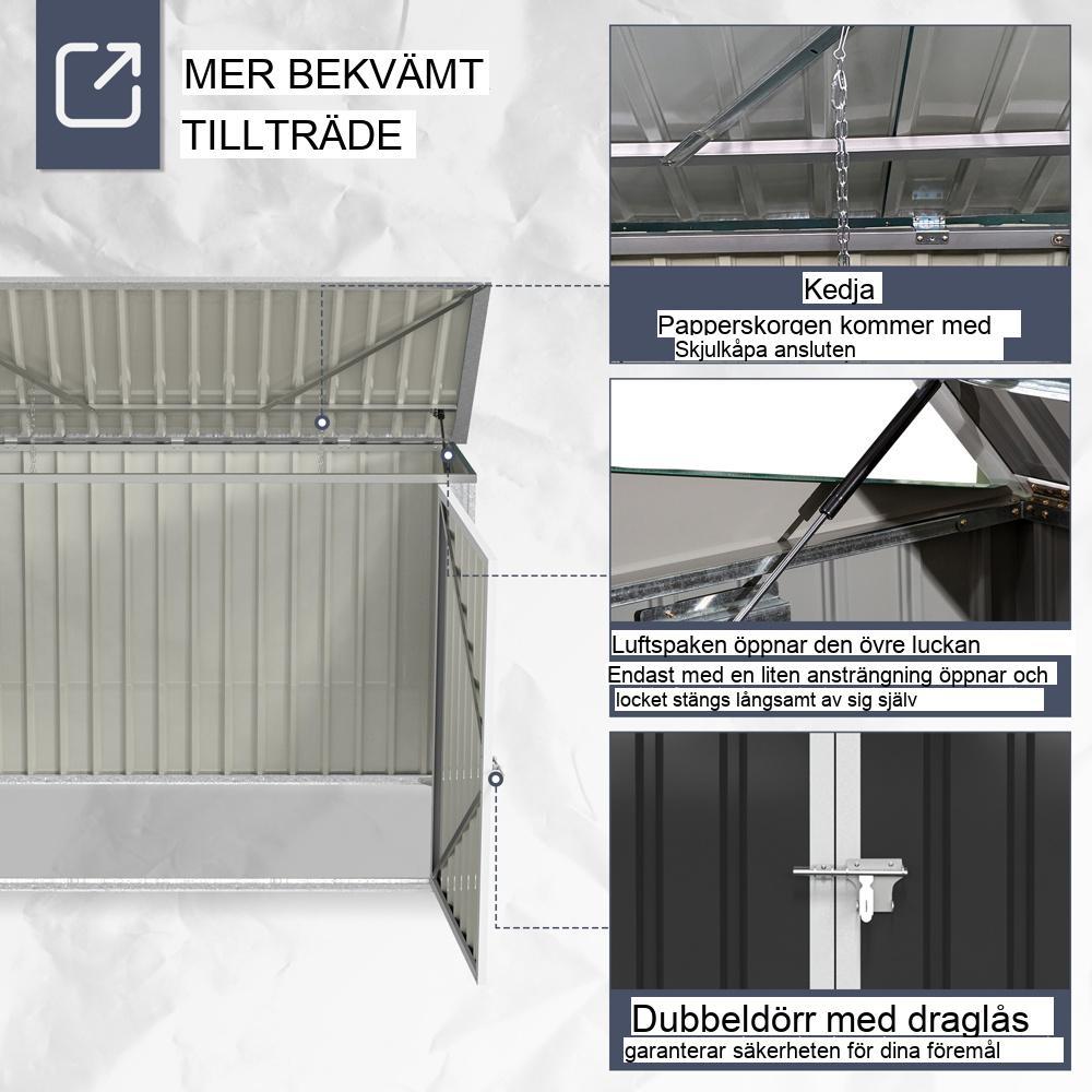 Låsbart sophus i stål med ventilerat tak och dubbeldörrar