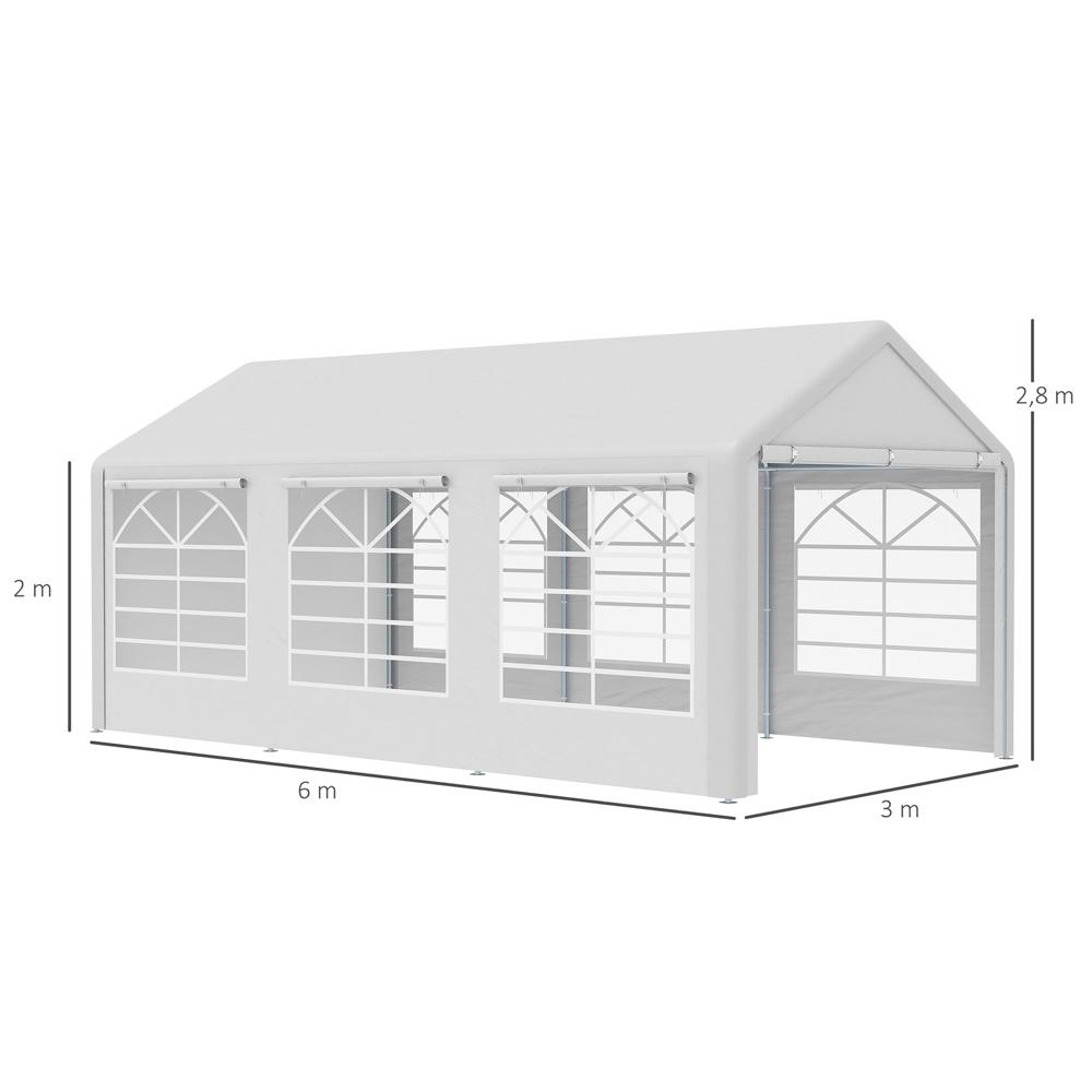 Paviljong-festtält, 3-rumstält med sidoväggar och fönster vita, 3x6m