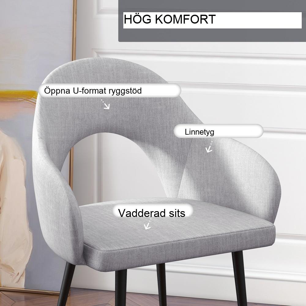 Grå linnefåtölj, modern loungestol med stålstomme och armstöd