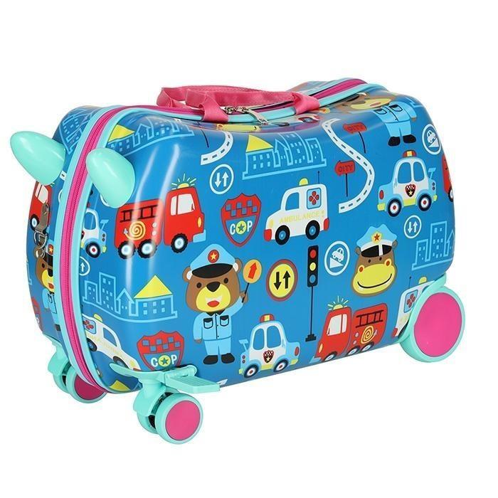 Kid’s Ride-On Wheeled Travel Case med fordonsdesign och förvaring