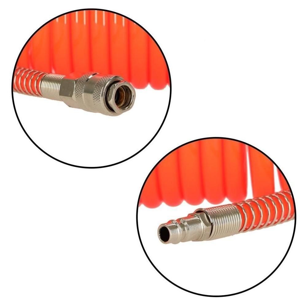 Slitstark 12 mm spiralluftslang med snabbkopplingar – 15 m längd