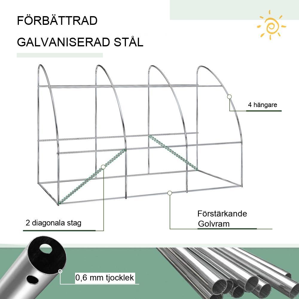 Green Lean-to Greenhouse 300x150cm, UV-skydd, rulldörrar och fönster