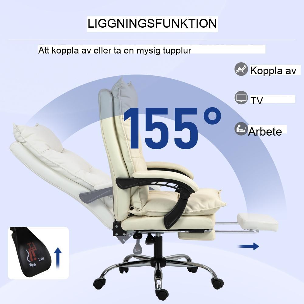 Beige ergonomisk kontorsstol, höjdjusterbar, lutande med fotstöd