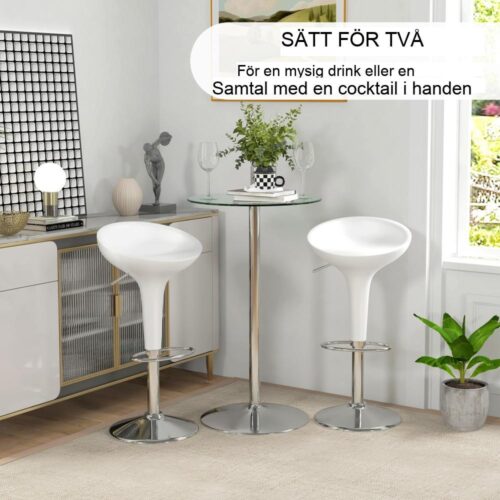 Modernt runt barbord med härdat glasskiva – Silverfinish, 60x60cm