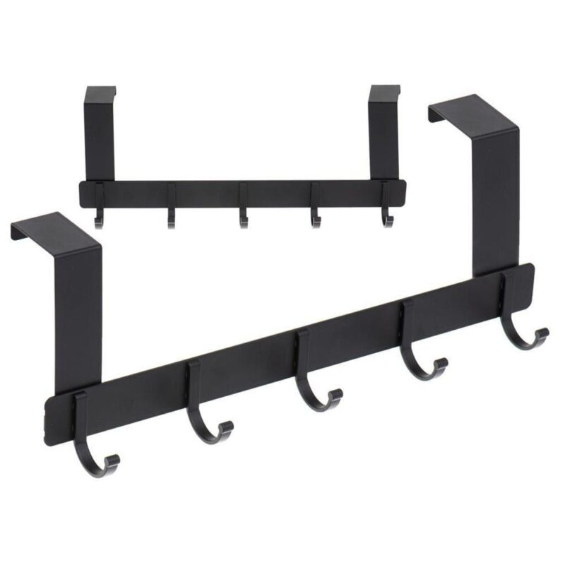 Black Metal Over Door Hook Organizer – 5 krokar för entré, badrum, garderob