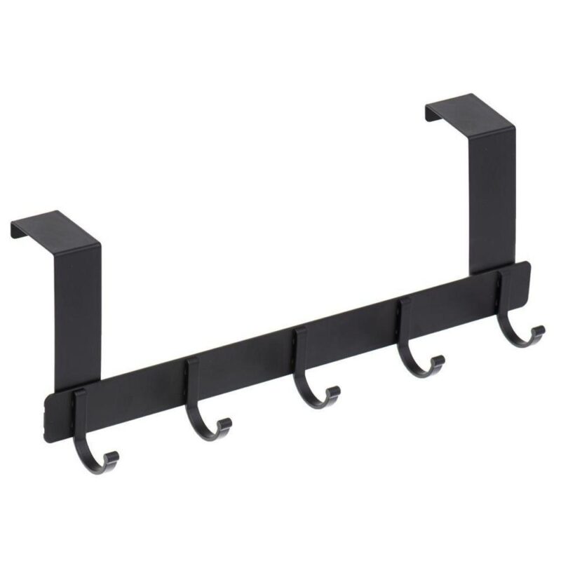 Black Metal Over Door Hook Organizer – 5 krokar för entré, badrum, garderob