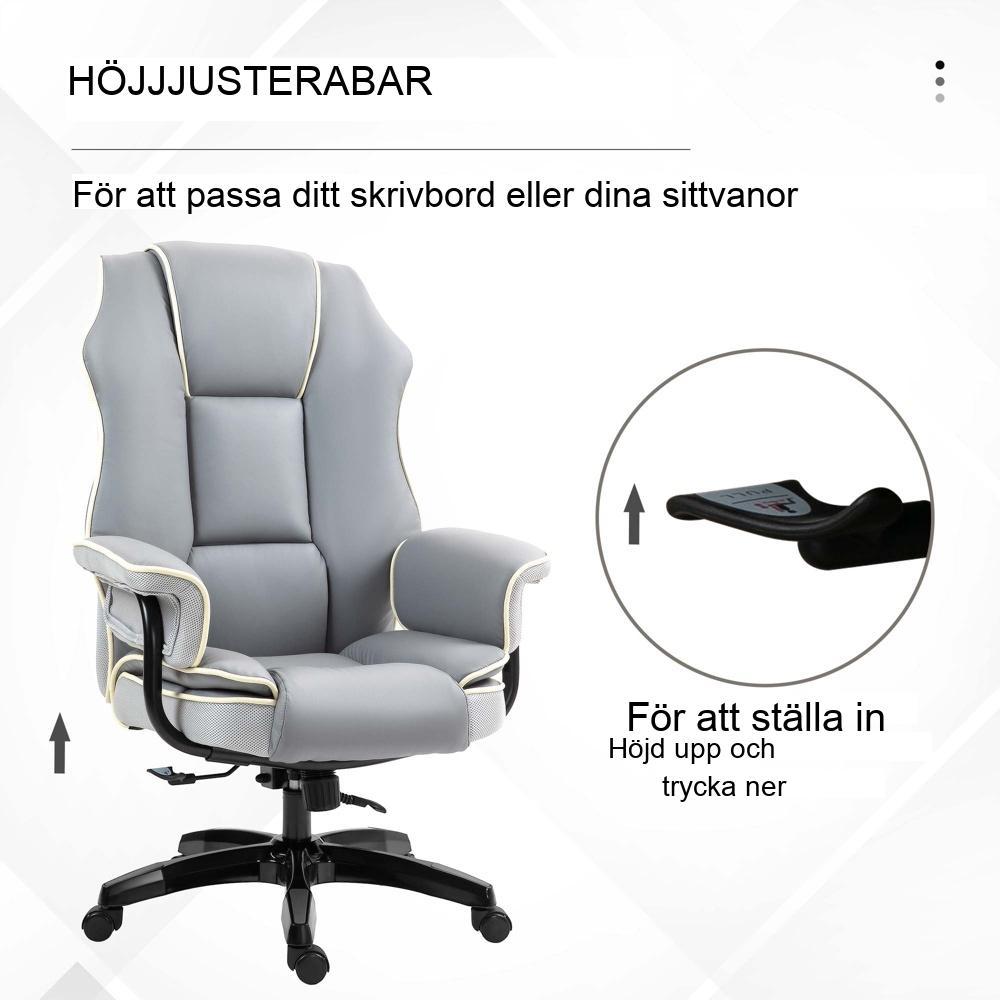 Ergonomisk kontorsstol med justerbart ryggstöd, höjd- och liggfunktion, ljusgrå