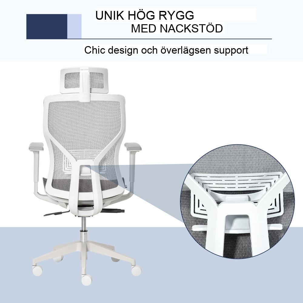 Ergonomisk kontorsstol med justerbart nackstöd och armstöd – Grå