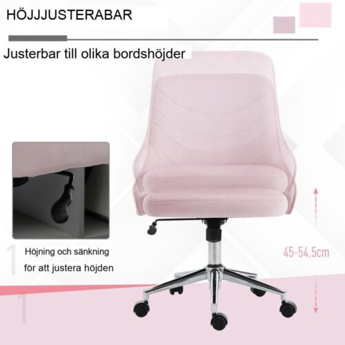 Rosa ergonomisk kontorsstol med gungfunktion och justerbar höjd