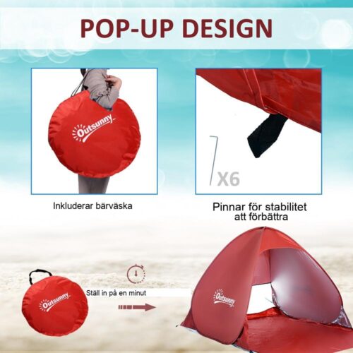 Snabbuppsättning Red Beach Tent Shelter för 2-3 personer