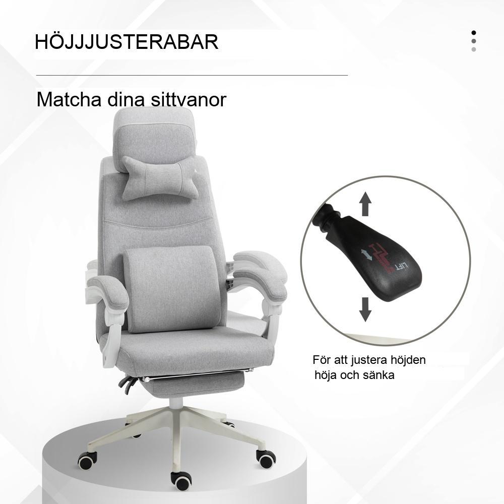 Ergonomisk kontorsstol med fotstöd, fällbart ryggstöd och justerbar höjd