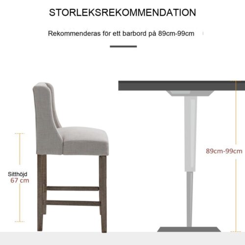 Set med 2 beige moderna barstolar med linnetyg och komfortstoppning