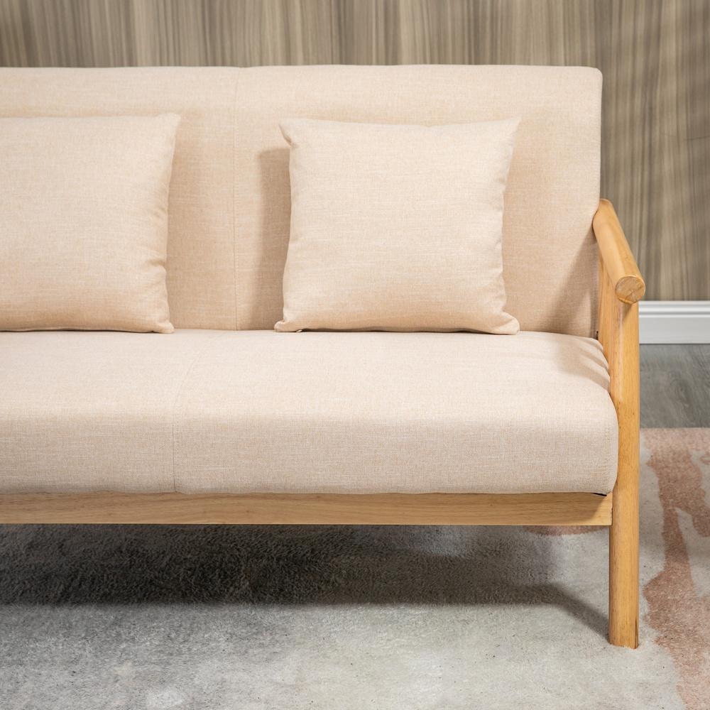 Soffa i beige linnelook, 2-sits med kuddar för små utrymmen