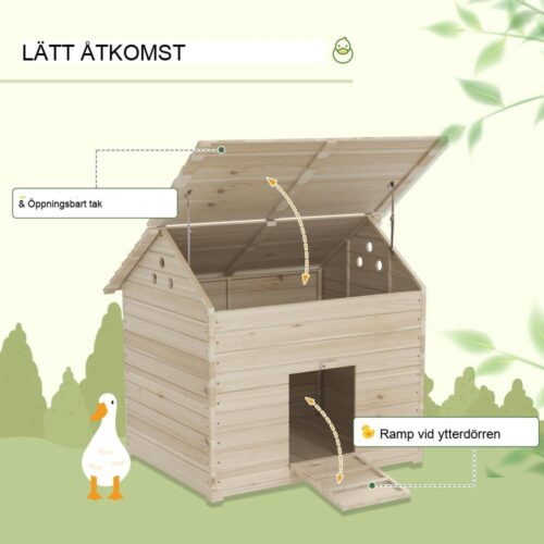 Gran Wood Duck House med förhöjt golv och lutande tak