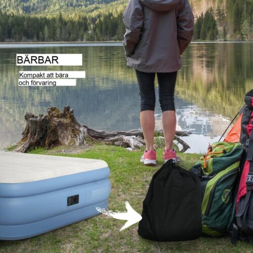 Dubbel Luftmadrass Campingsäng med Elpump och Kuddar – Blå 203x152cm