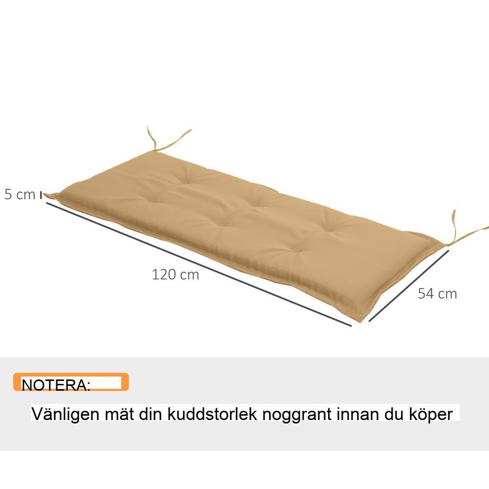 Beige bänkkuddar set om 2 för trädgård, slitstarka polyesterkuddar (120x54cm)