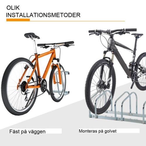 Cykelställ i kraftigt stål rymmer 6 cyklar inomhus utomhus silver 180×33 cm