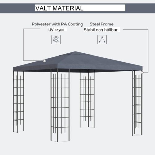 3×3 m stål Gazebo-tält – Robust trädgårdsfesttält med solskydd