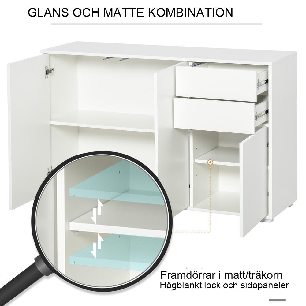 Vit Modernt skänkskåp med lådor och dörrar – Förvaringsenhet för vardagsrum eller kontor