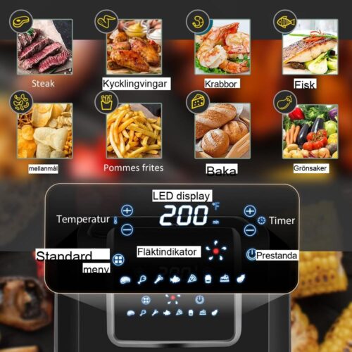 6,5 L varmluftsfritös med 8 förinställda menyer, non-stick korg och LED-display