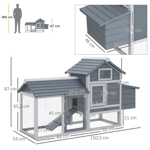 Gran Wood Bantam Chicken Coop med häckningslåda och ramp – Grå, Stor Run