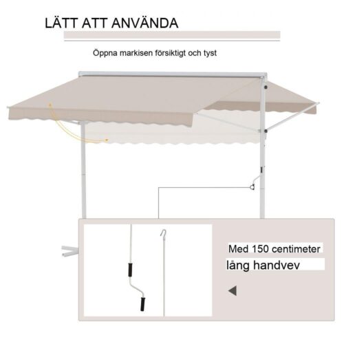 Beige Fristående trädgårdsmarkis 3x3m med vev och uppfällbara armar för uteplats