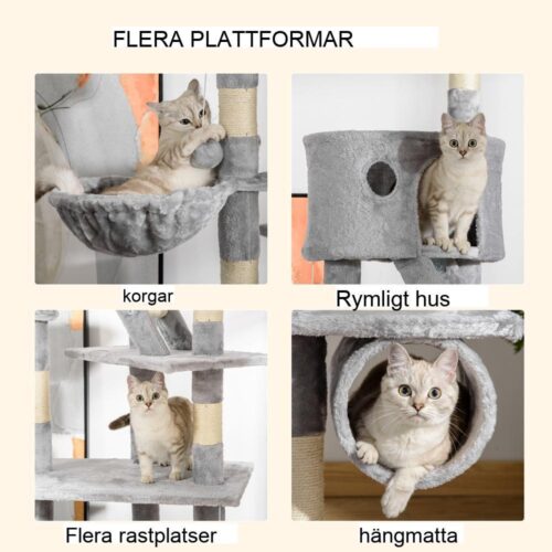 Ceiling Cat Tree Tower – Sisal skrapstolpe, flera nivåer och plattformar