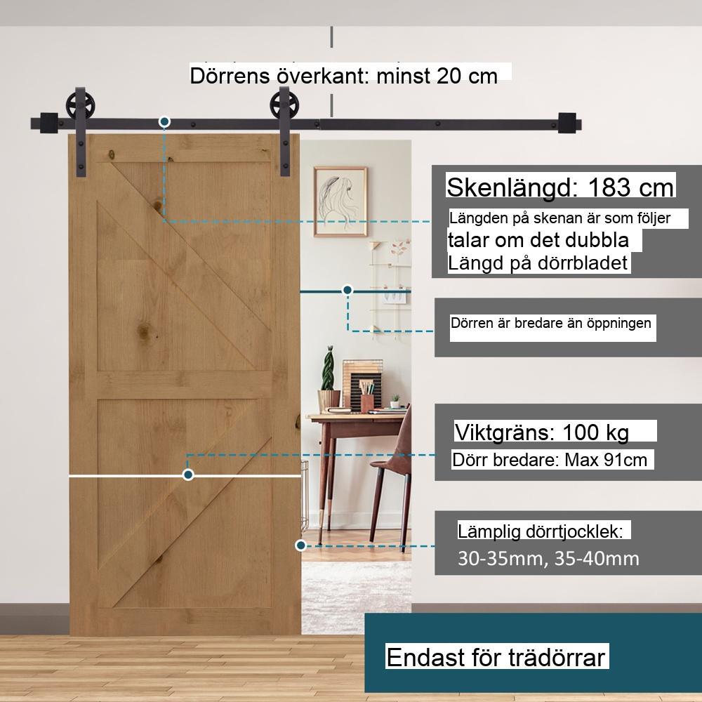 Rustik hårdvarusats för skjutdörrar – 183 cm kolstålset (mörkbrun)