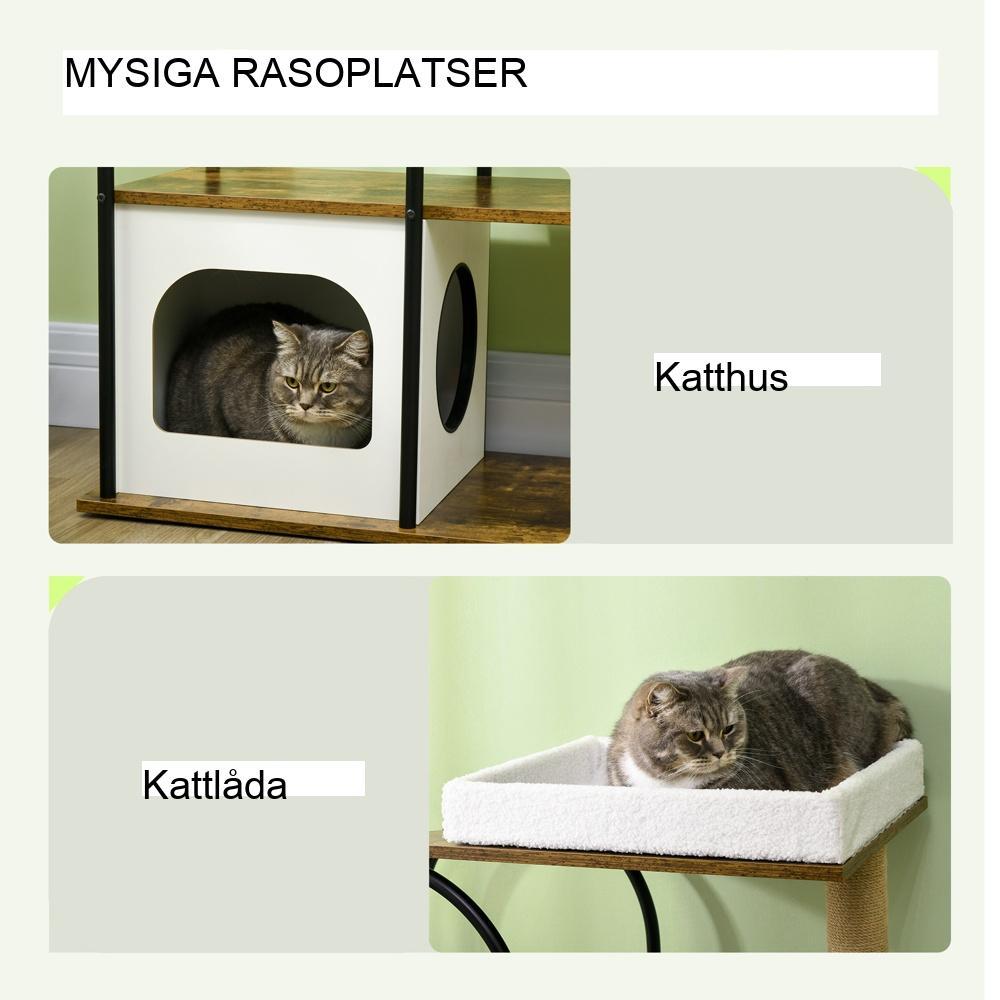 Fyra våningar kattträd med skrapstolpar, grottbädd och lekboll – upp till 5 kg