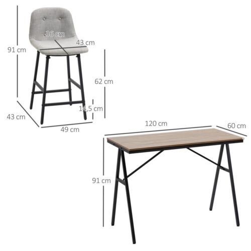 5-delat barbordsset med pallar, matsalsset i metall för kök, ljusbrun 120x60cm