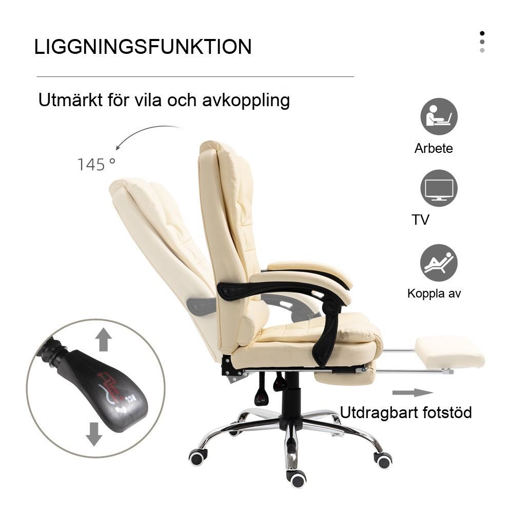 Ergonomisk kontorsstol med fotstöd, höjdjusterbar och lutningsfunktion