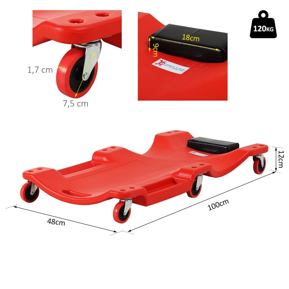 Ergonomisk rullande bilverkstadssäng med 6 hjul och 120 kg lastkapacitet