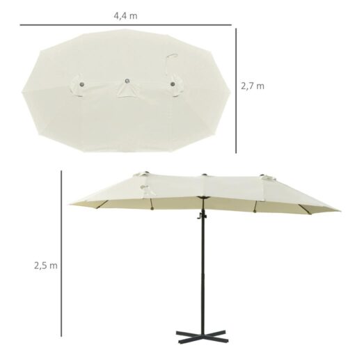 XXL dubbelparasoll med vev, skärm för Garden Patio Beach, Creme White 440cm