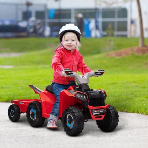 Red Kids Electric Quad med släp, växel framåt/back och slitstarka hjul (1,5-3 år)