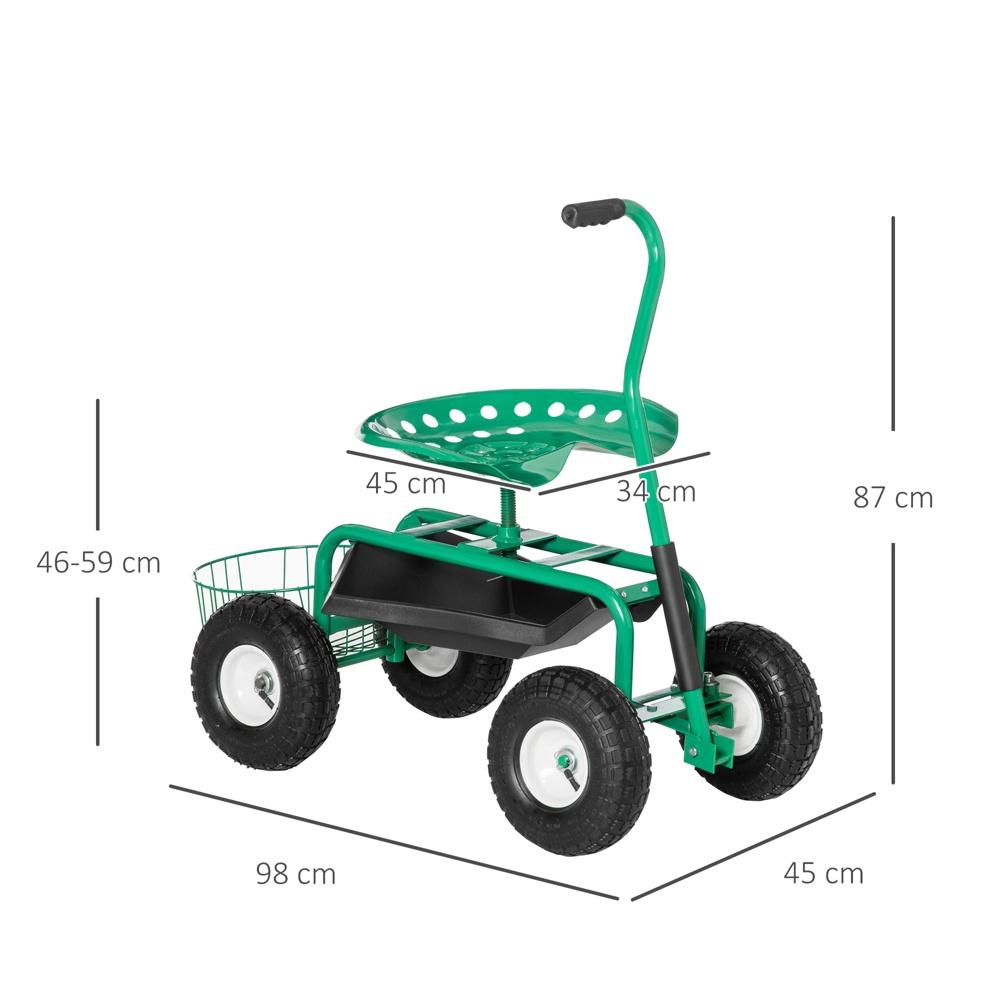 Trädgårdsvagn med vridbar sits, justerbar höjd, 150 kg kapacitet, grön