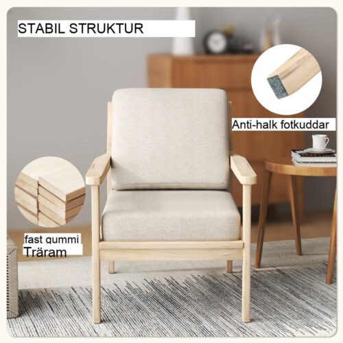 Fåtölj i beige linnelook med avtagbara kuddar, modern loungestol