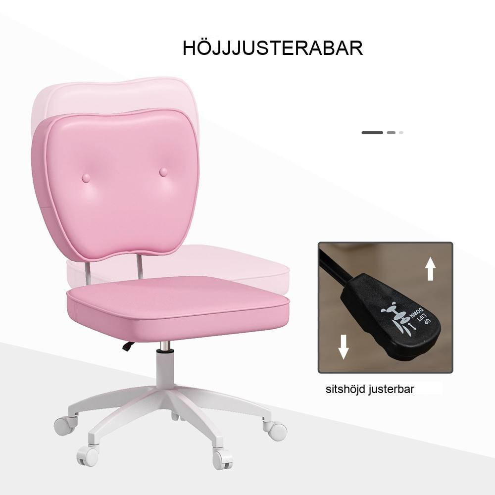 Pink Kids Swivel Chair, höjdjusterbar, upp till 120 kg kapacitet